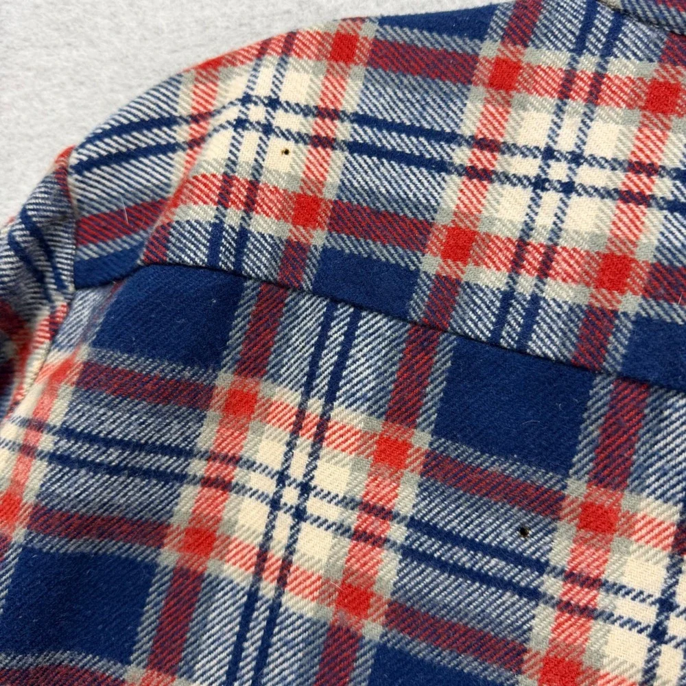 Vintage JC Penney Flannel Shirt Mens Large Tall Blue Red Plaid‎ Retro Acrylic